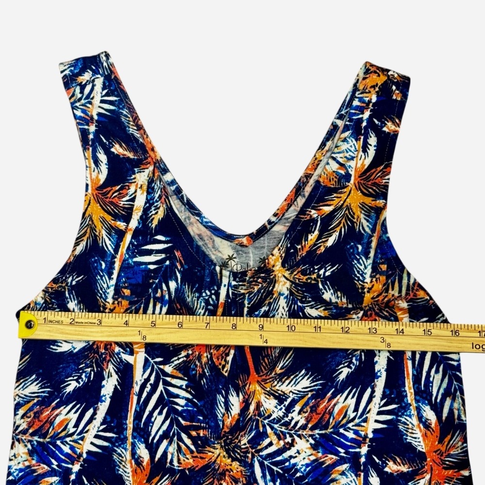 NEW Blue Flowy Tank Top Womens M Summer Palm Trees Beach Island Coastal Boho - Picture 9 of 13